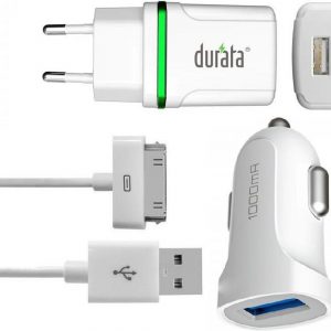 Durata AC Adapter Smart Mini  oplader + 30-pin kabel + Autolader 1A DR-A3002 Voor iPhone 3G / 3GS / 4 / 4S