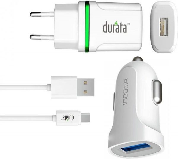Durata AC Adapter Smart Mini  oplader + MicroUSB kabel + Autolader 1A White DR-A3001