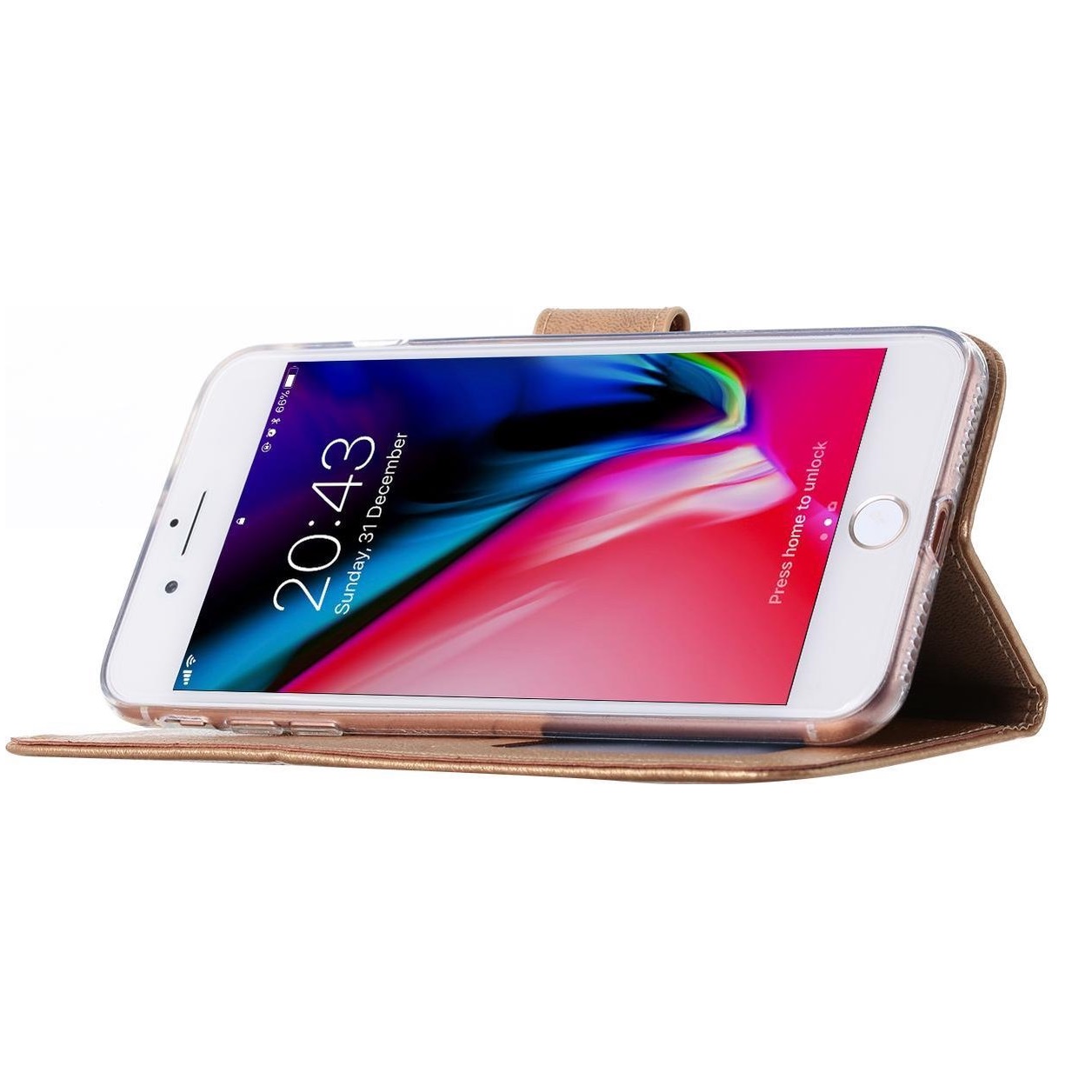 Hoesje geschikt voor iPhone 7 Plus / 8 Plus - Bookcase Goud - portemonnee hoesje