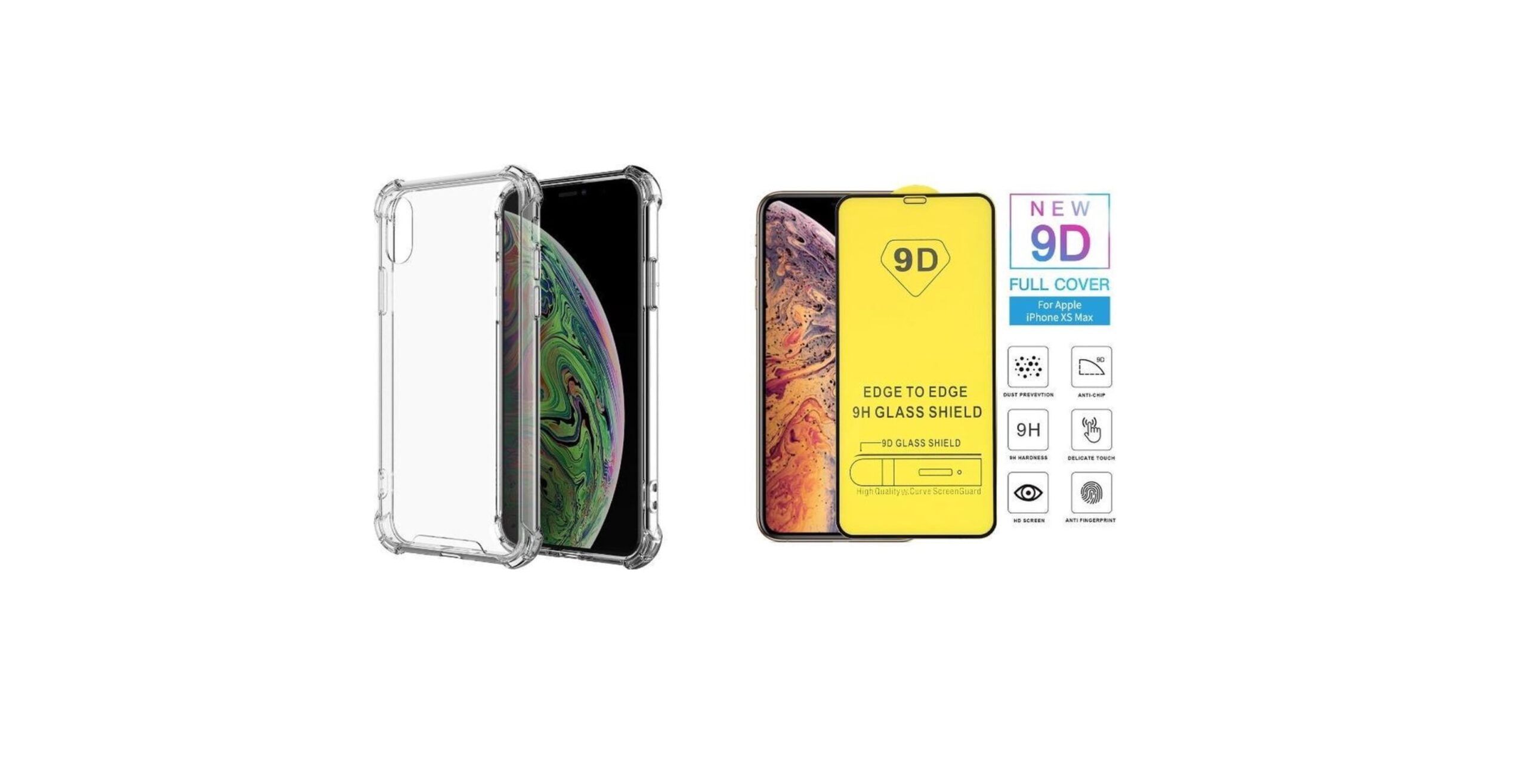 Hoesje geschikt voor iPhone X / XS Hoesje - Transparant Anti Shock verstevigd Achterkant Case Backcover + 2 Tempered 9D screenprotector Full Cover Bescherm Glas