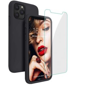 Hoesje geschikt voor LuxeBass iPhone 12 Pro Max Hoesje Zwart TPU Siliconen Soft Case + 2X Tempered Glass Screenprotector