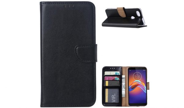 Hoesje geschikt voor Motorola E6 Play - Bookcase Zwart - portemonnee hoesje