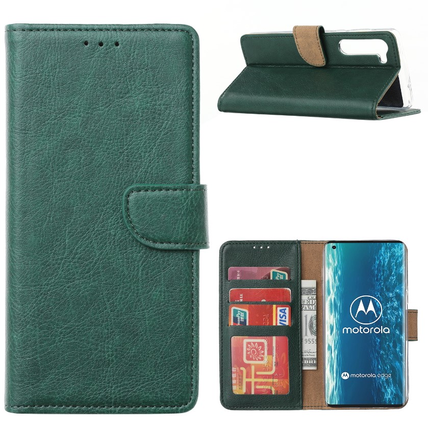 Hoesje geschikt voor Motorola Edge - Bookcase Groen - portemonnee hoesje