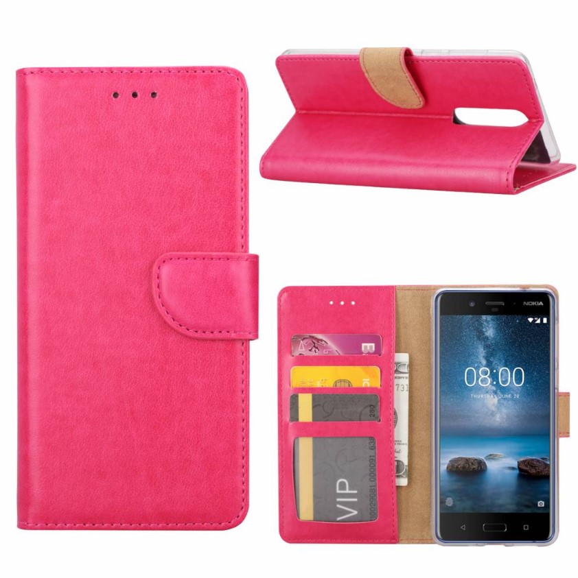 Hoesje geschikt voor Nokia 8 - Bookcase Roze - portemonnee hoesje