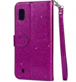 Hoesje geschikt voor Samsung Galaxy A01 Glitter Bookcase hoesje Portemonnee met rits - Paars