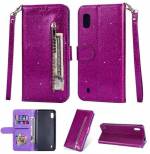 Hoesje geschikt voor Samsung Galaxy A01 Glitter Bookcase hoesje Portemonnee met rits - Paars