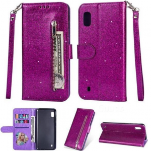 Hoesje geschikt voor Samsung Galaxy A01 Glitter Bookcase hoesje Portemonnee met rits - Paars