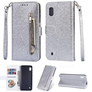 Hoesje geschikt voor Samsung Galaxy A01 Glitter Bookcase hoesje Portemonnee met rits - Rose Goud