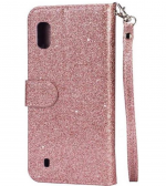 Hoesje geschikt voor Samsung Galaxy A01 Glitter Bookcase hoesje Portemonnee met rits - Rose Goud