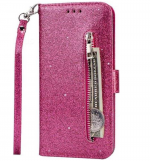 Hoesje geschikt voor Samsung Galaxy A01 Glitter Bookcase hoesje Portemonnee met rits - Roze