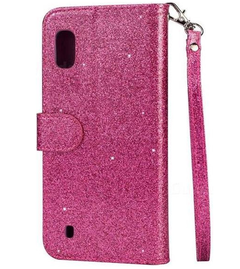 Hoesje geschikt voor Samsung Galaxy A01 Glitter Bookcase hoesje Portemonnee met rits - Roze
