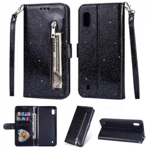 Hoesje geschikt voor Samsung Galaxy A01 Glitter Bookcase hoesje Portemonnee met rits - Zwart