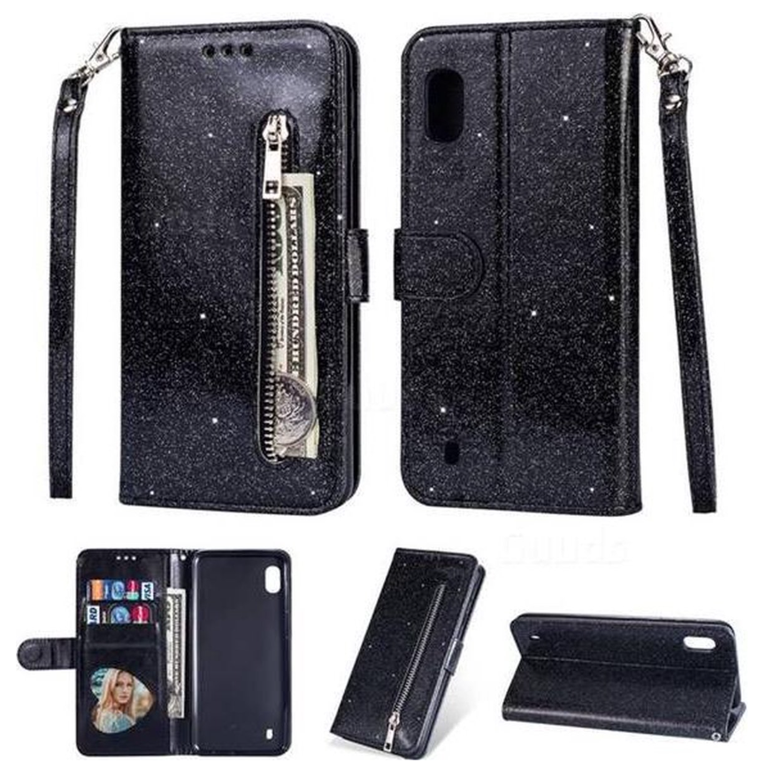 Hoesje geschikt voor Samsung Galaxy A01 Glitter Bookcase hoesje Portemonnee met rits - Zwart