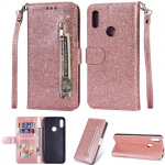 Hoesje geschikt voor Samsung Galaxy A10s Glitter Bookcase hoesje portemonnee met rits - Rose Goud
