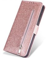 Hoesje geschikt voor Samsung Galaxy A10s Glitter Bookcase hoesje portemonnee met rits - Rose Goud