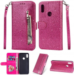 Hoesje geschikt voor Samsung Galaxy A10s Glitter Bookcase hoesje portemonnee met rits - Roze