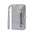 Hoesje geschikt voor Samsung Galaxy A10s Glitter Bookcase hoesje portemonnee met rits - Zilver