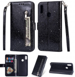 Hoesje geschikt voor Samsung Galaxy A10s Glitter Bookcase hoesje portemonnee met rits - Zwart