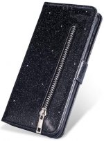 Hoesje geschikt voor Samsung Galaxy A10s Glitter Bookcase hoesje portemonnee met rits - Zwart