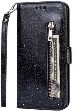 Hoesje geschikt voor Samsung Galaxy A10s Glitter Bookcase hoesje portemonnee met rits - Zwart
