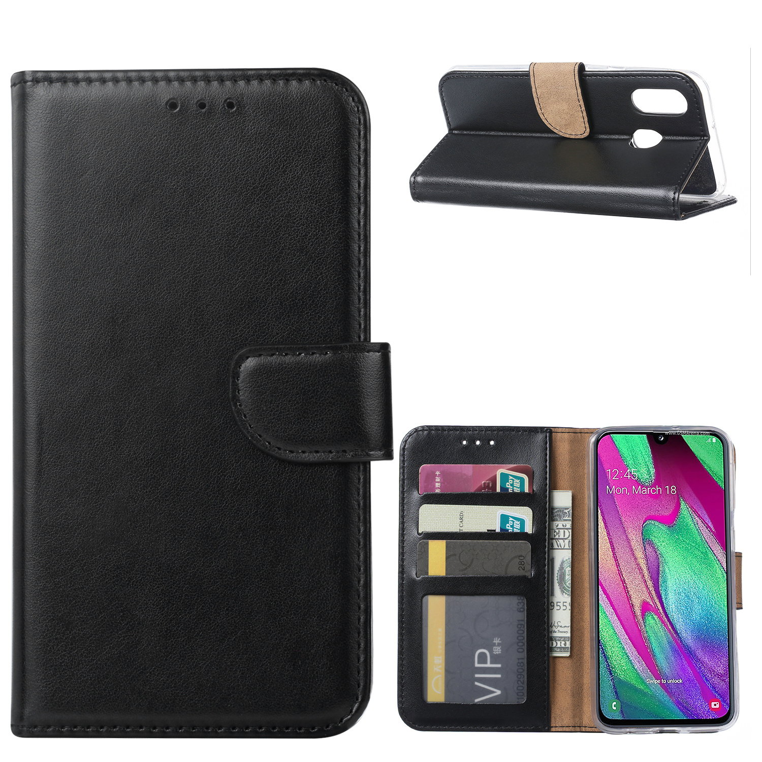Hoesje geschikt voor Samsung Galaxy A40 - Bookcase Zwart - portemonee hoesje