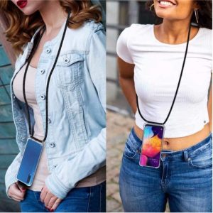 Hoesje geschikt voor Samsung Galaxy A40 Hoesje Case met Schouder Nek Draagriem - Ketting Koort Lanyard Schouder Tas