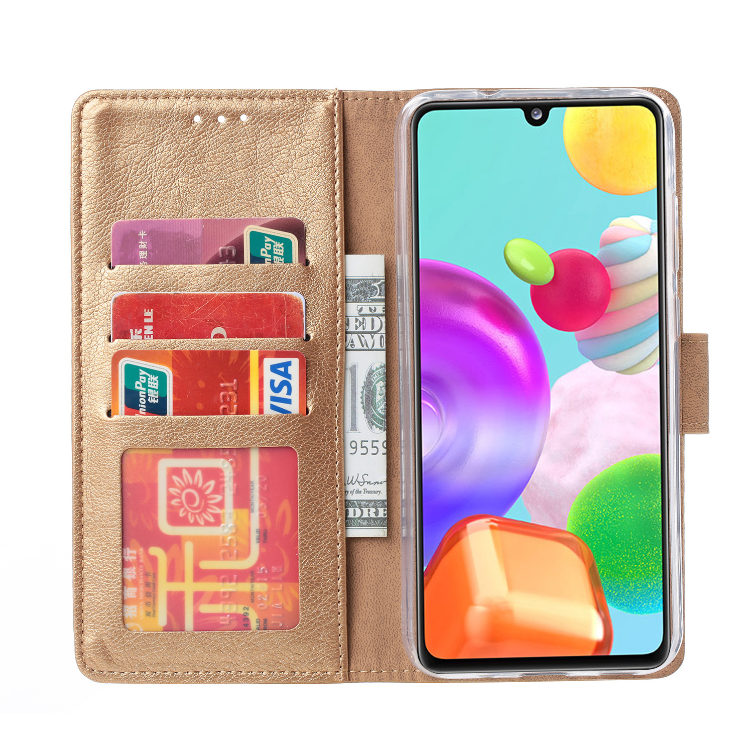 Hoesje geschikt voor Samsung Galaxy A41 - Bookcase Goud - portemonnee hoesje
