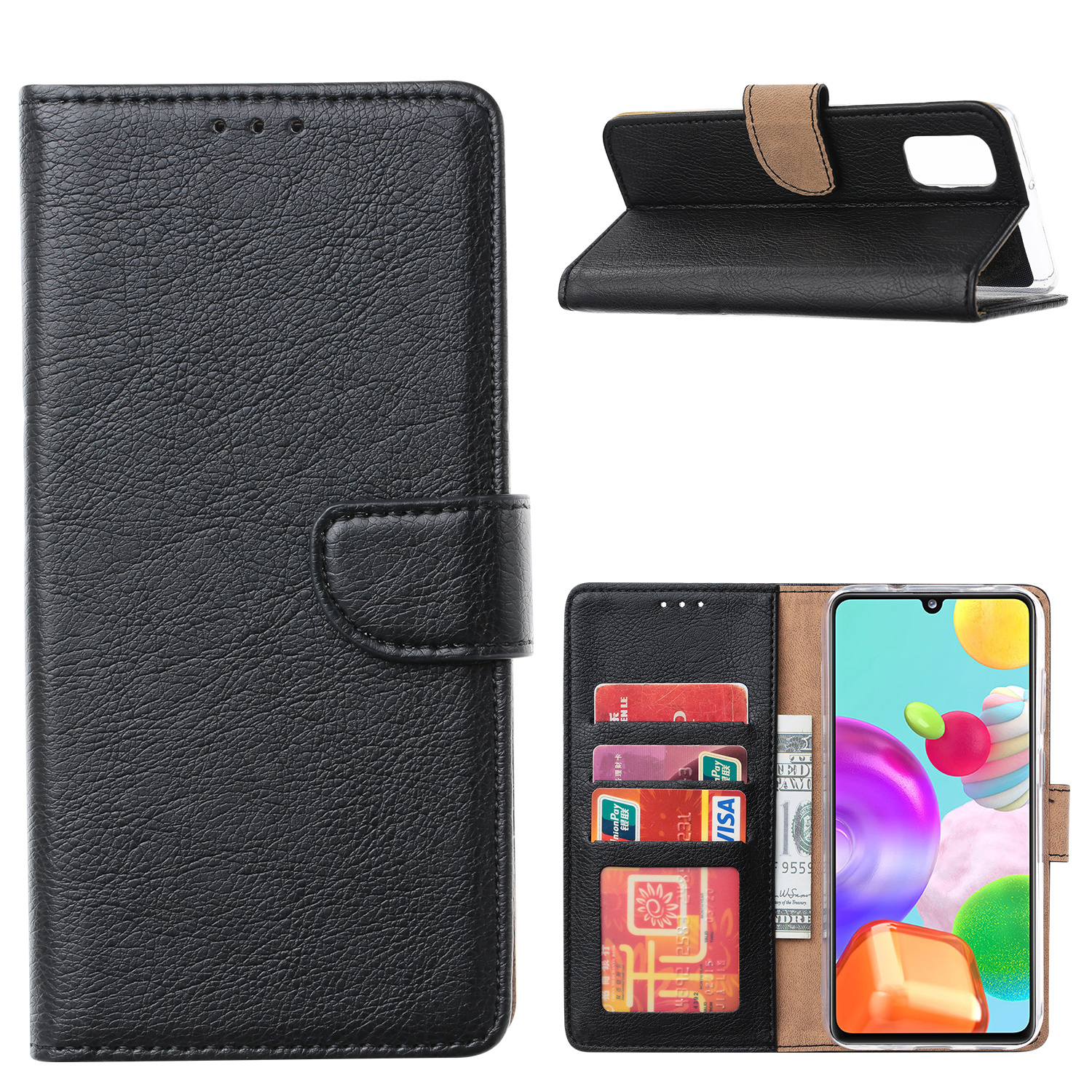 Hoesje geschikt voor Samsung Galaxy A41 - Bookcase Zwart - portemonnee hoesje