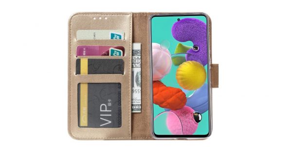Hoesje geschikt voor Samsung Galaxy A51 - Bookcase Goud - portemonnee hoesje