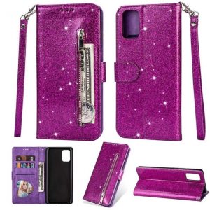 Hoesje geschikt voor Samsung Galaxy A71 Glitter bookcase hoesje Portemonnee met rits - Paars