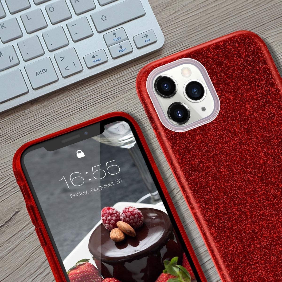 LuxeBass Hoesje geschikt voor iPhone 11 Pro - Glitter Siliconen - Rood