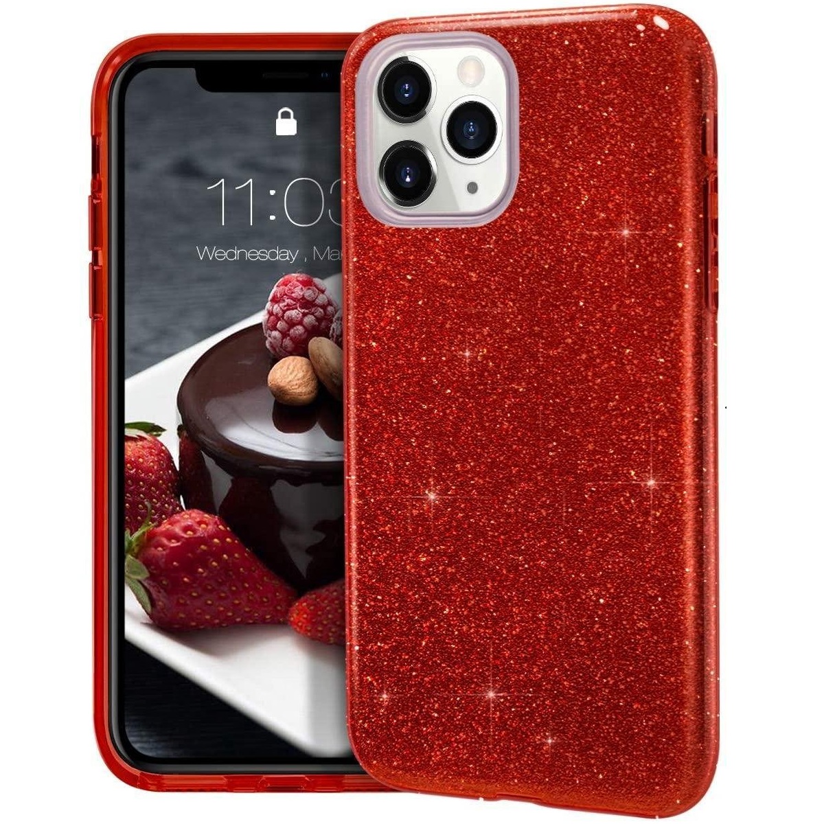 LuxeBass Hoesje geschikt voor iPhone 11 Pro - Glitter Siliconen - Rood