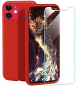 LuxeBass hoesje geschikt voor iPhone 11 Pro Max Hoesje - Siliconen Backcover - Rood + Tempered Glas