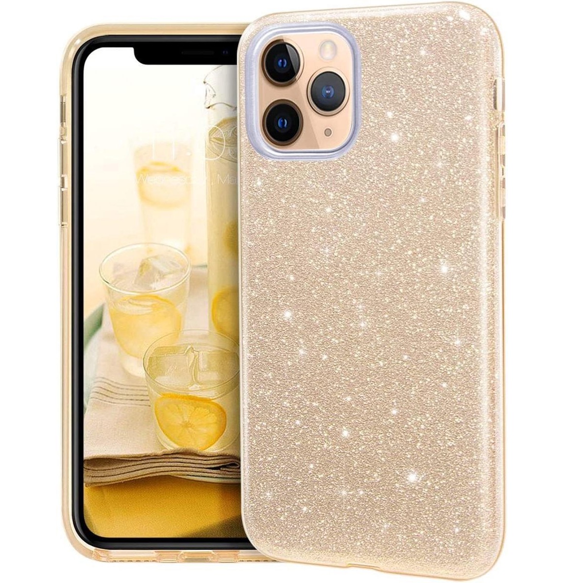 LuxeBass hoesje geschikt voor iPhone 12 Pro - Glitter Siliconen - Goud