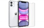 LuxeBass hoesje geschikt voor iPhone 12 Pro Hoesje Transparant TPU Siliconen Soft Case + 2X Tempered Glass Screenprotector