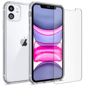 LuxeBass hoesje geschikt voor iPhone 12 Pro Hoesje Transparant TPU Siliconen Soft Case + 2X Tempered Glass Screenprotector