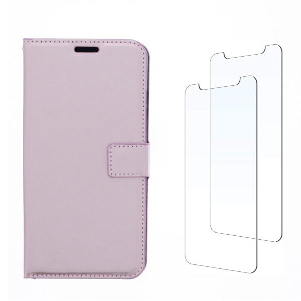 LuxeBass Hoesje geschikt voor Samsung Galaxy A01 hoesje book case + 2 stuks Glas Screenprotector rose goud