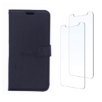 LuxeBass Hoesje geschikt voor Samsung Galaxy A10 hoesje book case + 2 stuks Glas Screenprotector Zwart