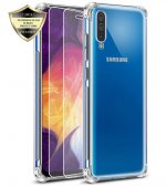 LuxeBass Hoesje geschikt voor Samsung Galaxy A70 - Anti Shock Hybrid Case & 2X Tempered Glas Combi - Transparant