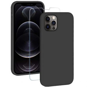 LuxeBass hoesje geschikt voor Zwarte iPhone 12 Pro TPU Siliconen Soft Case + 2X Tempered Glass Screenprotector