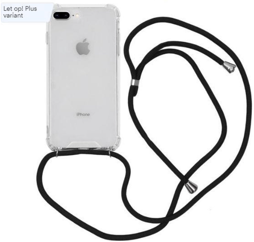 Telefoonhoesje met koord geschikt voor iPhone 7/8 Plus - Zwart - Inclusief  Microfiber Doekje - Telefoonkoord - Backcover met Koord - Telefoonketting -  Transparant - All4Gadgets