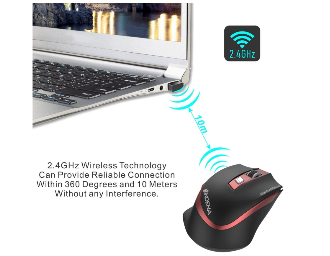 G-530-C ergonomische 2.4G draadloze muis met nano-USB-ontvanger, 5 instelbare DPI-niveaus en 6 knoppen voor laptop, computer, notebook rood