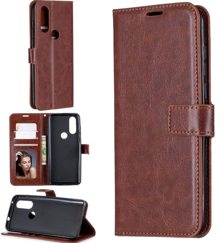 Hoesje geschikt voor Motorola Moto One Action hoesje book case bruin