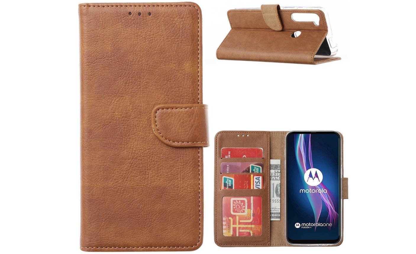 Hoesje geschikt voor Motorola One Fusion Plus - Bookcase Bruin - portemonnee hoesje