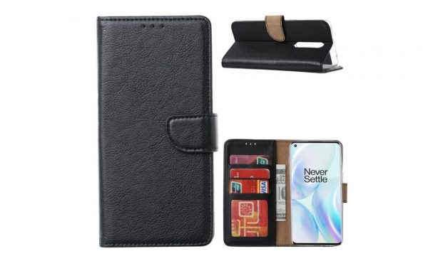 Hoesje geschikt voor OnePlus 8 - Bookcase Zwart - portemonnee hoesje