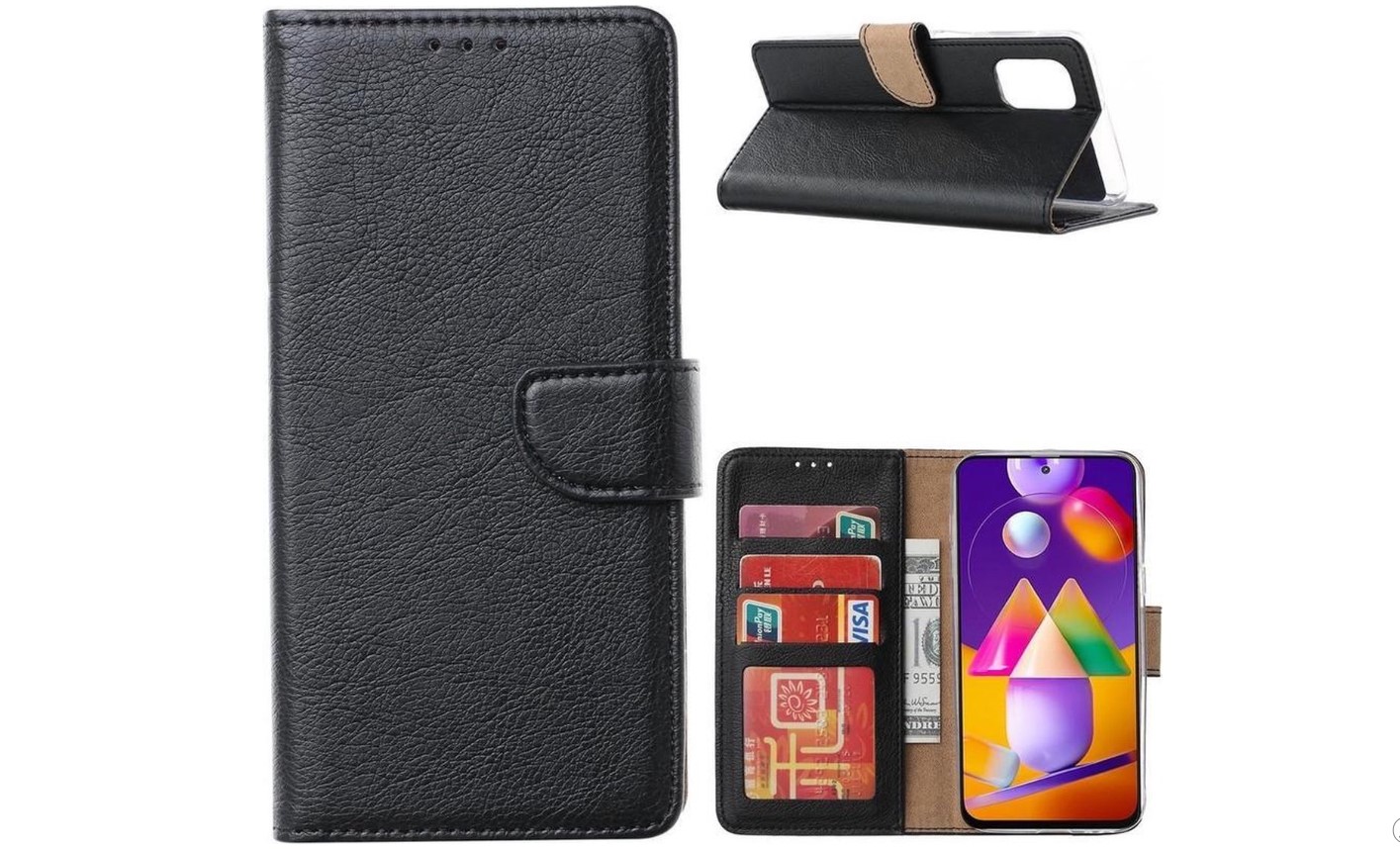 Hoesje geschikt voor Samsung Galaxy A02S - Bookcase Zwart - portemonnee hoesje