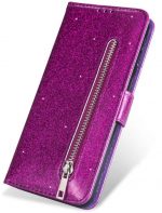 Hoesje geschikt voor Samsung Galaxy A11 Glitter Bookcase hoesje met rits - Paars