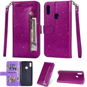 Hoesje geschikt voor Samsung Galaxy A11 Glitter Bookcase hoesje met rits - Paars