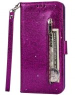 Hoesje geschikt voor Samsung Galaxy A11 Glitter Bookcase hoesje met rits - Paars