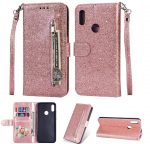 Hoesje geschikt voor Samsung Galaxy A11 Glitter Bookcase hoesje met rits - Rose Goud